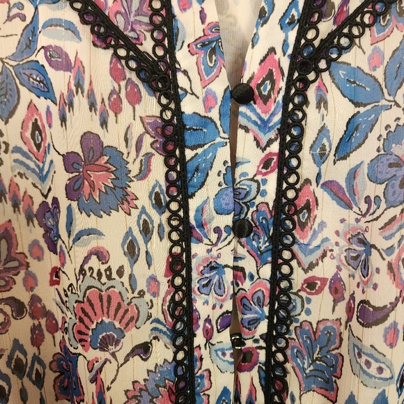 Dex Plus Gracie Contrast Trim Midi Boho Dress Purple Long Sleeve Size 1X Smocked - Picture 4 of 13